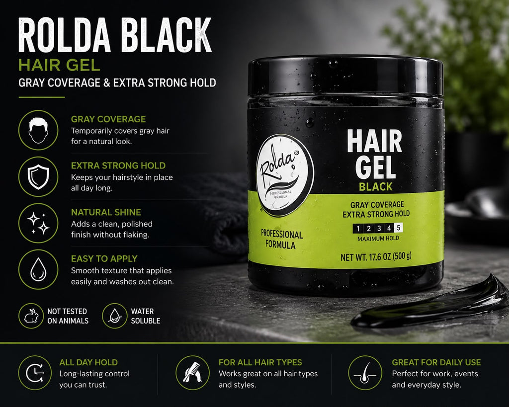 Rolda Black Hair Gel – Gray Coverage & Extra Strong Hold
