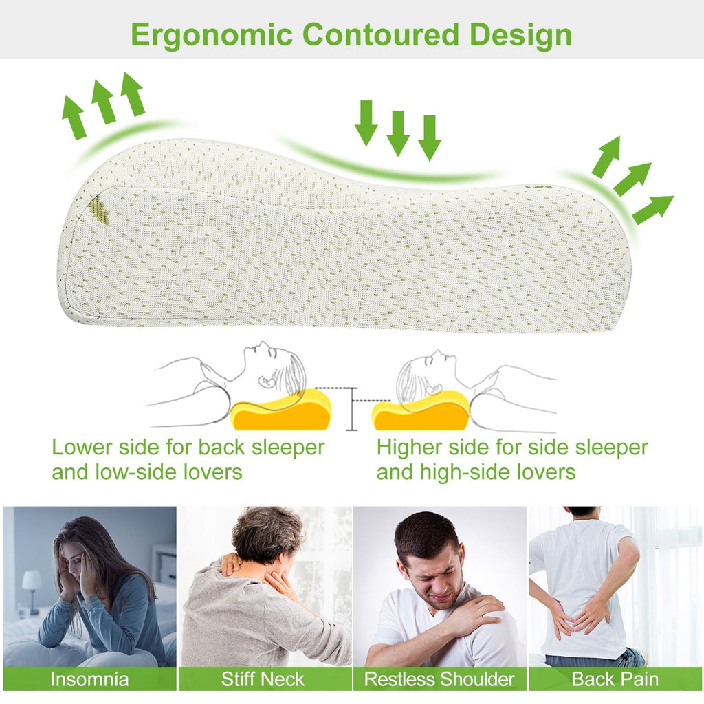 Contoured ergonomic design for back and side sleeping