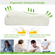 Contoured ergonomic design for back and side sleeping