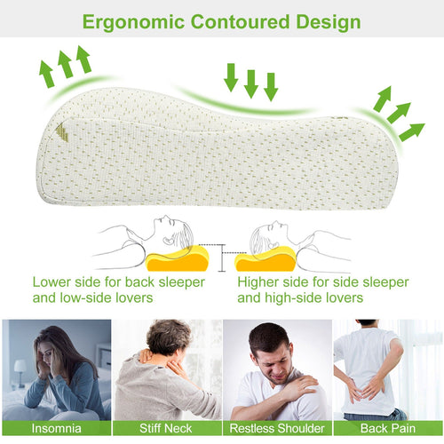 Contoured ergonomic design for back and side sleeping